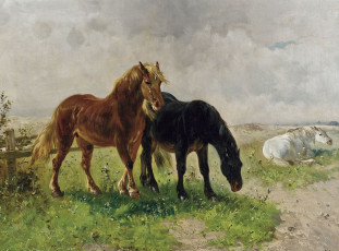 обоя рисованные, henry, schouten, лошади