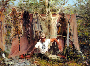 Картинка zdenek burian camp in the jungle рисованные шкуры охотник ружьё