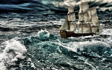 обоя storm, корабли, 3d, шторм, парусник, океан