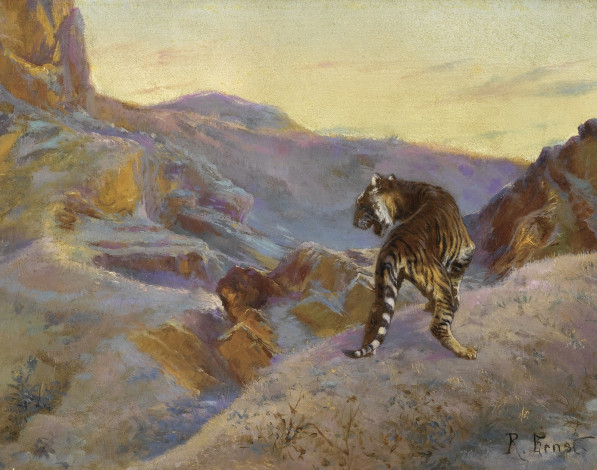 Обои картинки фото рисованные, rudolf, ernst, тигр, в, горах
