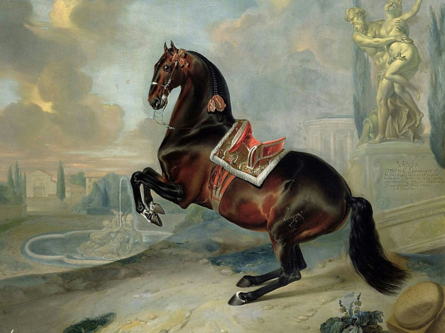Обои картинки фото рисованные, johann, georg, hamilton, темная, лошадь