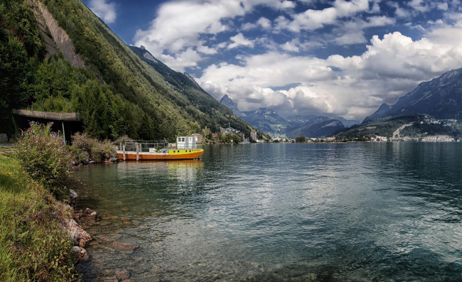 Обои картинки фото швейцария, швиц, ингенболь, природа, реки, озера, озеро, горы, пейзаж