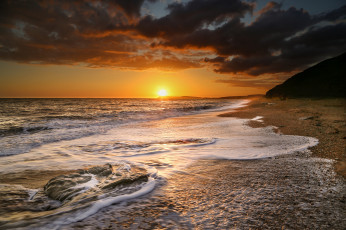 Картинка природа восходы закаты солнце волны пляж океан