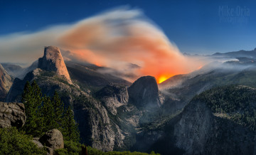 Картинка природа стихия национальный парк йосемити ветер лес пожар огонь ночь штат калифорния сша вечер дым