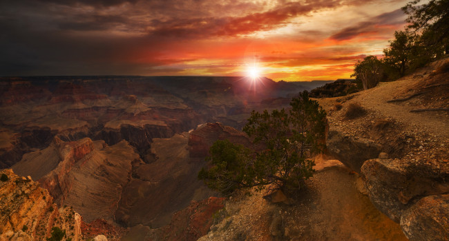 Обои картинки фото природа, восходы, закаты, закат, лучи, солнце, grand, canyon, сша, аризона