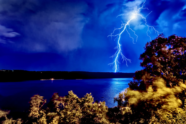 Обои картинки фото природа, молния,  гроза, ночь, нью-джерси, река, гудзон, буря