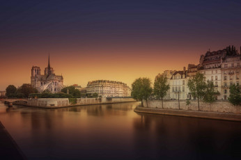 Картинка paris+notre-dame города париж+ франция ночь собор река