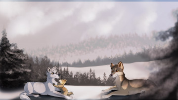 Картинка рисованное животные +собаки собаки снег