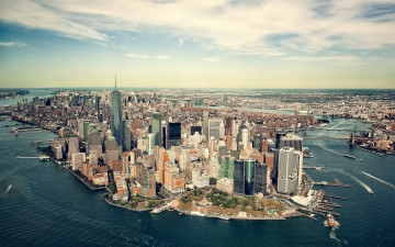 Картинка города нью-йорк+ сша нью-йорк манхэттен море побережье залив мегаполис панорама