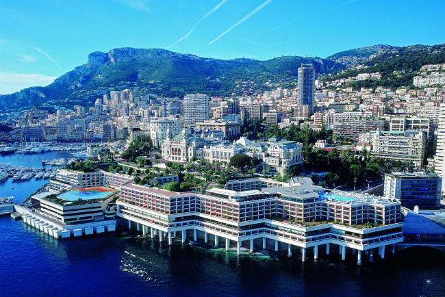 Обои картинки фото города, монако , монако, monte-carlo, средиземное, море, берег, причалы, лодки, яхты, горы, дома, пейзаж