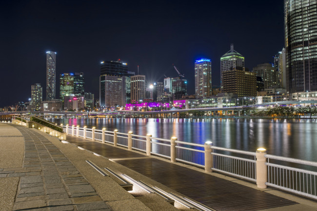 Обои картинки фото south bank brisbane, города, - огни ночного города, ночь, река, набережная, небоскребы, огни