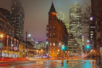 Картинка gooderham+building города торонто+ канада ночь авеню