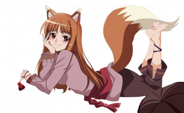 обоя аниме, spice and wolf, девушка, взгляд, фон