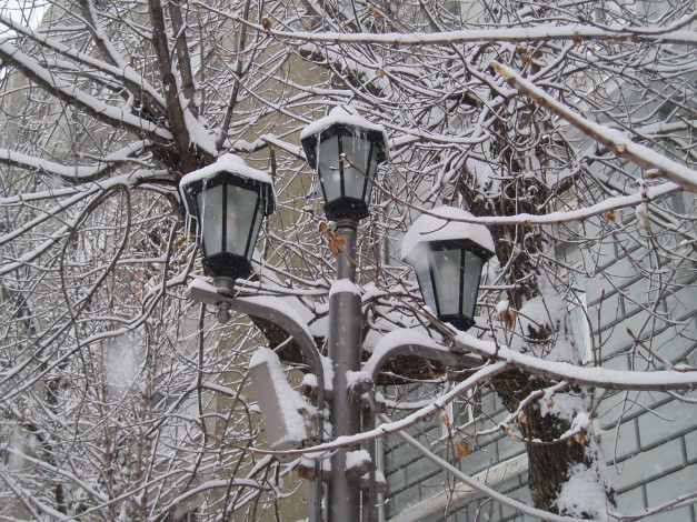 Обои картинки фото фонарь, города, - другое, город, городское освещение, зимний город, город зимой, светильник