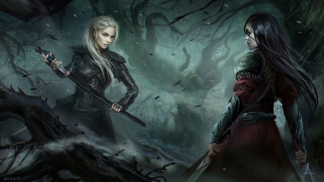 Обои картинки фото фэнтези, девушки, darkness, blade, ken, girl, sword, forest, armor, weapon