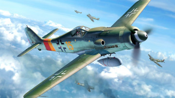 Картинка авиация 3д рисованые v-graphic поршневой истребитель-моноплан wurger fw-190d-9 люфтваффе focke-wulf spitfire немецкий одноместный одномоторный