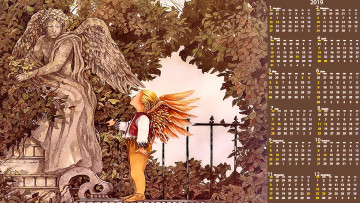 Картинка календари фэнтези растения скульптура крылья статуя ребенок