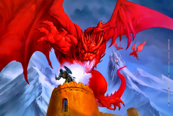 Картинка календари фэнтези 2019 calendar воин красный крылья башня дракон