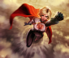 Картинка рисованное комиксы девушка полет плащ костюм супергерой