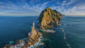 Картинка природа маяки мыс анива маяк остров сахалин россия вода океан скалы