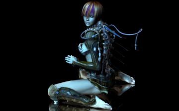 Картинка 3д графика creatures существа 3d art девушка киборг трубки