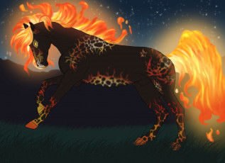 Картинка рисованные животные +сказочные +мифические огненая лошадь