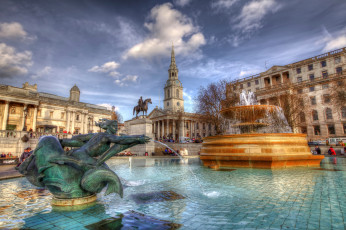обоя london - trafalgar square, города, - фонтаны, площадь, фонтан, скульптуры