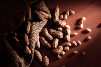 Картинка еда орехи +каштаны +какао-бобы свет мешковина