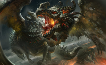 Картинка фэнтези драконы клыки дракон art огонь морда крылья зубы