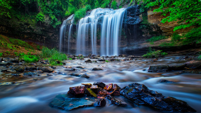 Обои картинки фото природа, водопады, водопад, река, лес