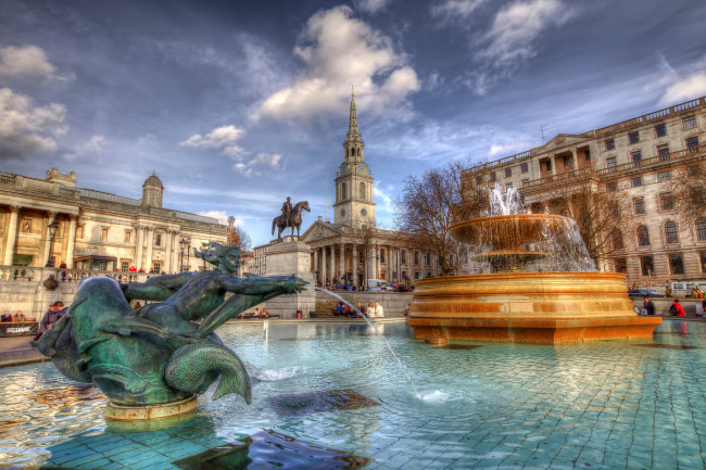 Обои картинки фото london - trafalgar square, города, - фонтаны, площадь, фонтан, скульптуры