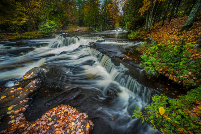 Обои картинки фото природа, водопады, лес, водопад, река