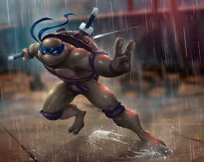 Картинка рисованное кино leo tmnt teenage mutant ninja turtles leonardo дождь меч мутант ниндзя черепаха