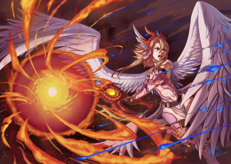 Картинка аниме ангелы +демоны minerva девушка арт ho-oh artist огненный шар ангел меч