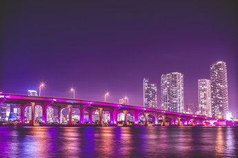 Картинка города майами+ сша флорида майами ночь vice city мост подсветка