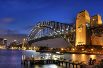обоя sydney harbour bridge, города, сидней , австралия, огни, мост, ночь