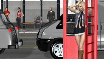 Картинка 3д+графика люди+ people взгляд девушка фон улица блондинка