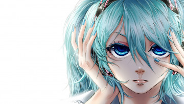 Картинка аниме vocaloid девушка наушники лицо hatsune miku akiakane арт