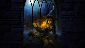 Картинка фэнтези маги +волшебники маг девушка магия ночь книги