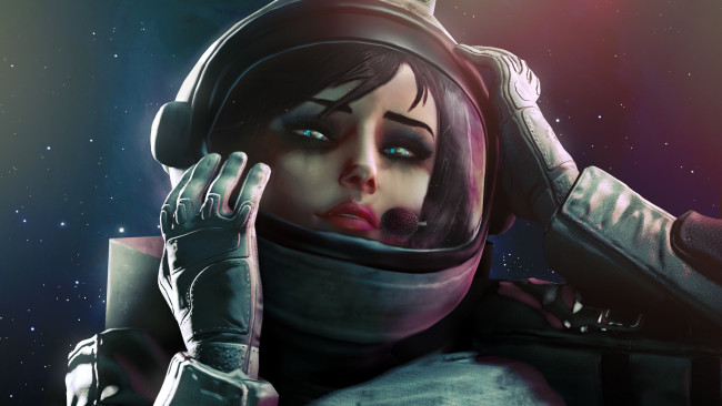 Обои картинки фото фэнтези, девушки, шлем, девушка, астронавт, скафандр, космонавт