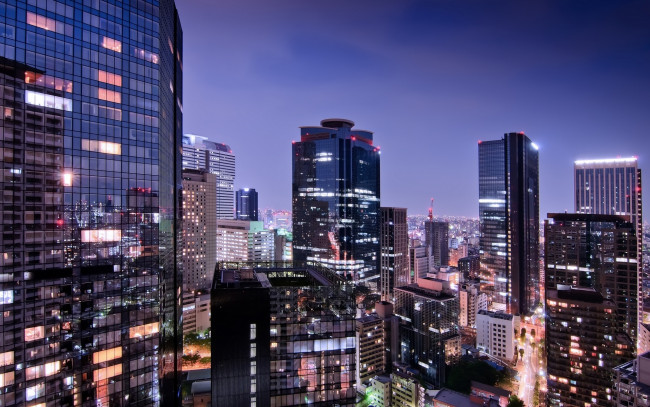 Обои картинки фото города, токио , Япония, токио, столица, город, дома, здания, огни, вечер, панорама