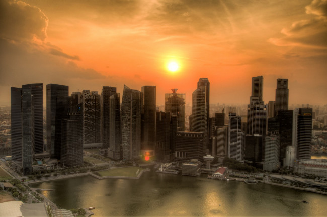 Обои картинки фото singapore, города, сингапур , сингапур, небоскребы, закат