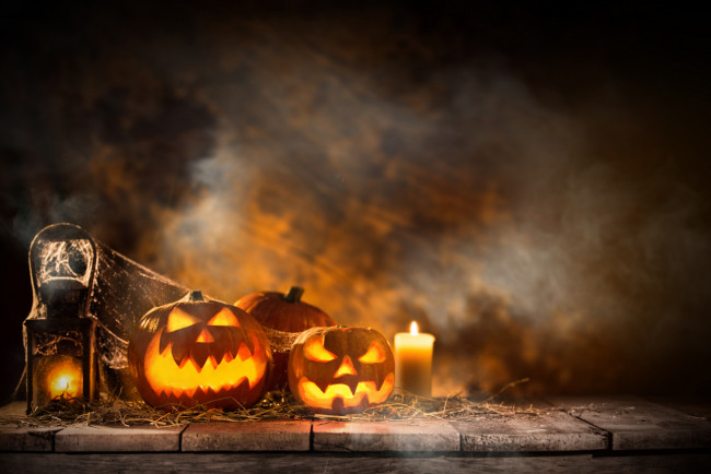Обои картинки фото праздничные, хэллоуин, тыквы, праздник, свечи, хэлуин