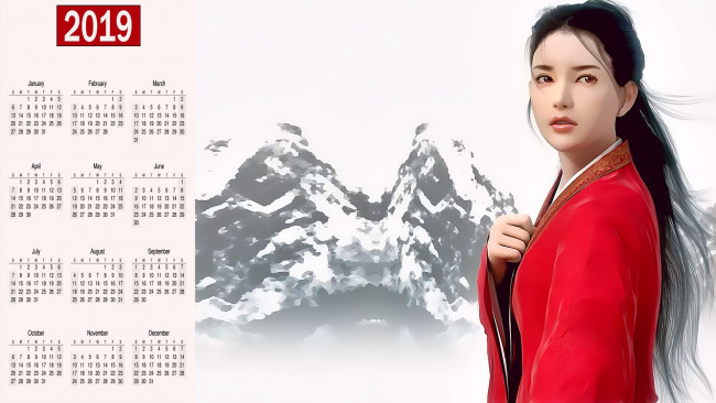 Обои картинки фото календари, фэнтези, девушка, азиатка