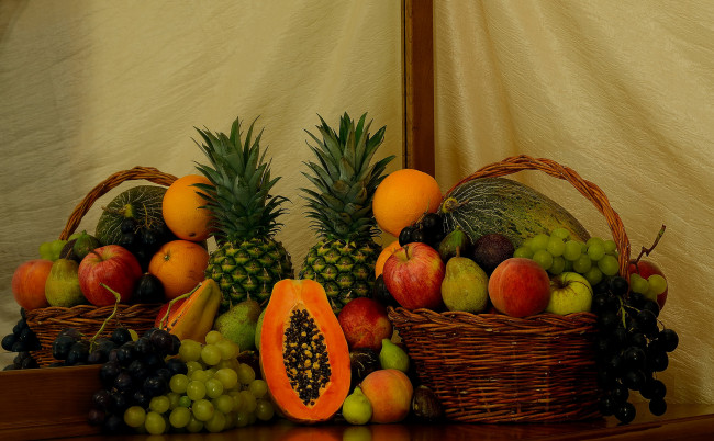 Обои картинки фото еда, фрукты,  ягоды, снедь, яблоки, ананас, виноград