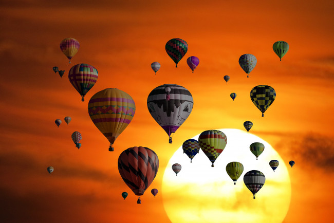 Обои картинки фото воздушные шары, авиация, воздушные шары дирижабли, hot, air, balloons, sunset, orange, sky, travel, vacation, holidays, adventure, view