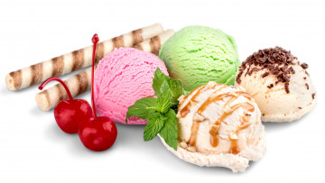 обоя еда, мороженое,  десерты, вишни, ассорти