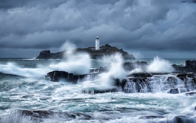 Обои картинки фото godrevy lighthouse, cornwall, uk, природа, маяки, godrevy, lighthouse