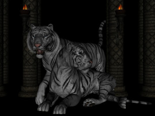 Картинка 3д графика animals животные тигры
