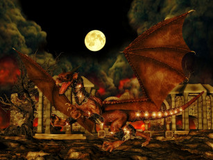 Картинка 3д графика fantasy фантазия луна дракон
